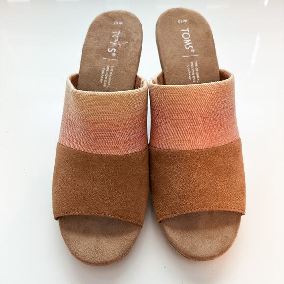 TOMS Monica Cork Wedge Mule Sandal Ombre Tan Orange Size 10 - Picture 2 of 11